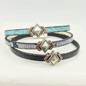 Silver Diamond Leather Bracelet